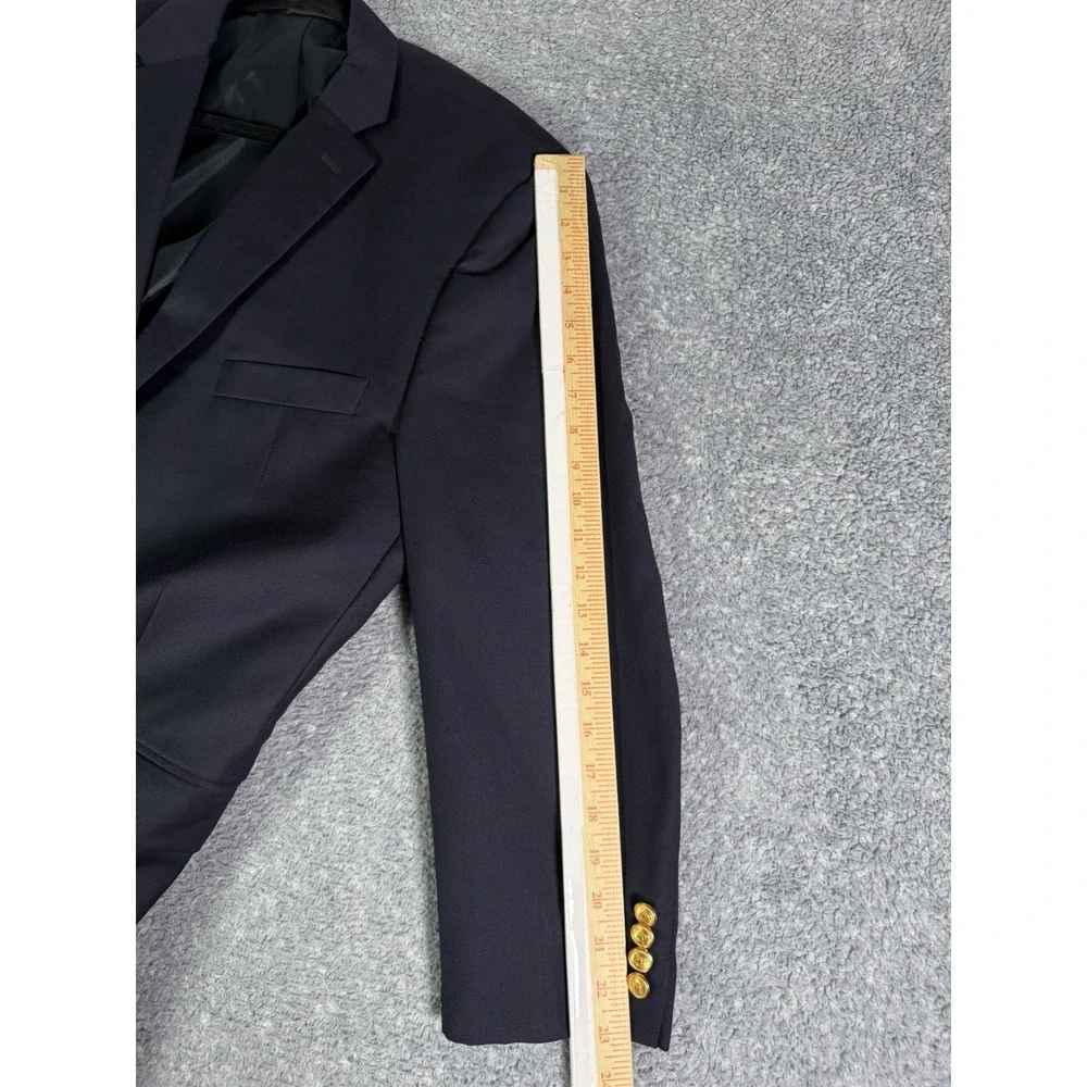 Lauren Ralph Lauren Mens Blazer 44 R Navy Blue 100% Wool Gold Button Sport Coat